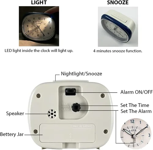 Miniatura 4 de Reloj despertador silencioso cuadrado redondo – Diseño híbrido único, sin tictac, funciona con pilas, perfecto para decoración de dormitorio