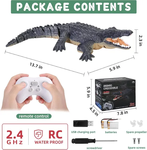Miniatura 3 de GearRoot Juguete de barco de cocodrilo a control remoto, escala 1:18, cocodrilo RC de alta simulación para piscina, baño, gran regalo, barco a Negro
