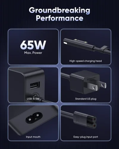 Miniatura 6 de Cargador Surface Pro de 65 W, cargador Microsoft Surface para Surface Pro 11/10/9/8/7+/7/6/5/4/3, Surface Laptop 7/6/5/4/3/2/1, Surface Book 3/2/1