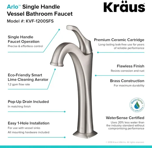 Miniatura 8 de Kraus KVF-1200SFS Arlo - Grifo de baño, acero inoxidable sin manchas Manchas libres de manchas
