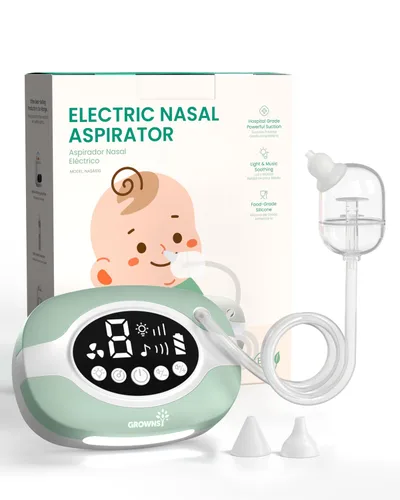 GROWNSY Succión nasal eléctrica para bebé, aspirador nasal de grado hospitalario con luz nocturna, canciones de cuna calmantes, succionador nasal