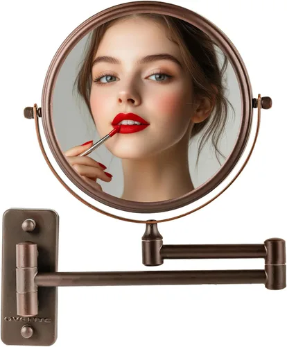 OVENTE Espejo de maquillaje montado en la pared de 7 pulgadas con aumento 1X/10X, espejo redondo de tocador de baño de doble cara, diseño giratorio