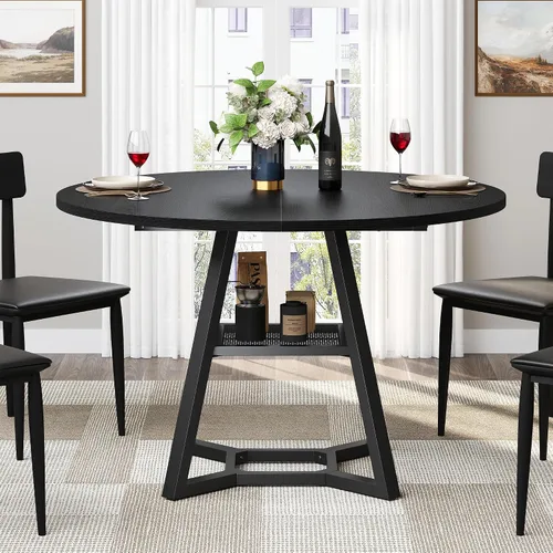 Miniatura 6 de knoworld Mesa de comedor redonda de 43 pulgadas para 4, mesas de cocina, mesa de comedor circular con marco de metal de pedestal, mesas de cocina