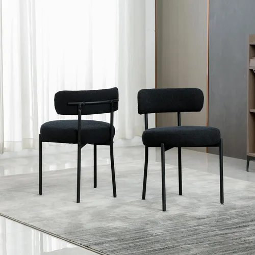 DYHOME - Juego de 2 sillas de comedor de bouclé negro, sillas de cocina modernas de mediados de siglo con respaldo curvo y patas de metal, sillas