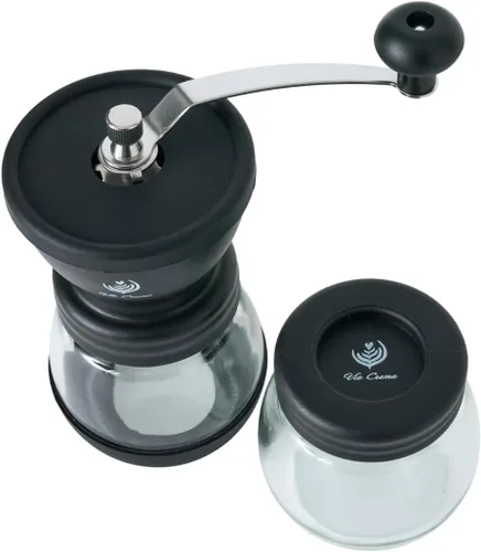 Miniatura 2 de VIA CREMA Molinillo de café manual con rebabas de cerámica y recipiente de vidrio para granos de espresso