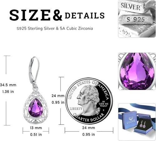 Miniatura 220 de Aretes colgantes de plata de ley con diseño de árbol de la vida, flor, abeja, animales, gato, colibrí, piedra lunar, turquesa, aretes con cierre