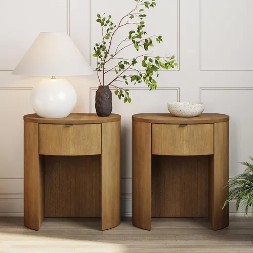 Miniatura 14 de Nathan James - Mesita de noche Kensi con diseño de madera abierta y cajón inferior, para dormitorio o sala de estar, uso como mesa auxiliar