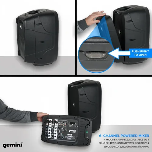 Miniatura 4 de Gemini ES-210MXBLU con bluetooth, sistema PA portable con mezclador de alimentación desmontable.