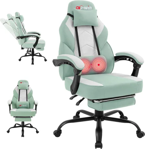 Miniatura 11 de Gaming Chair for Adults with Footrest & Massage Lumbar Support, Ergonomic High Back Gamer Chair, Adjustable Swivel Computer Gaming Chairs with