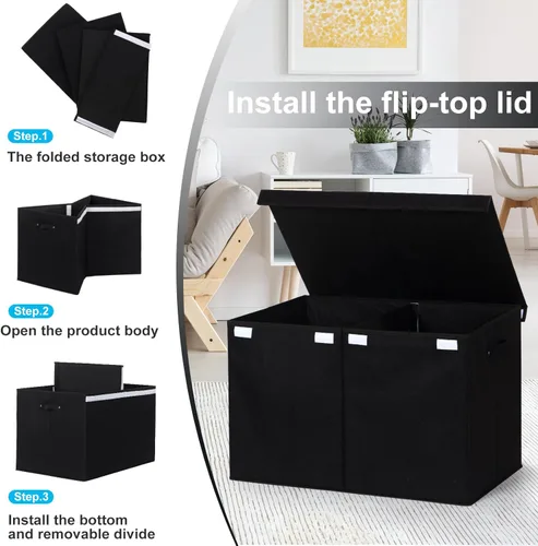 Miniatura 6 de popoly Caja grande de juguetes de 122L con tapa, organizador plegable de almacenamiento de juguetes con divisor extraíble para niños, niños, niñas