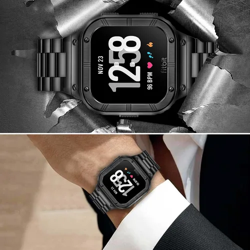 Miniatura 4 de Correas de reloj de acero inoxidable con funda compatible con Fitbit Versa 4/Versa 3/Versa 2/Versa 1/Fitbit Versa Lite/Fitbit Sense 2/Sense 1