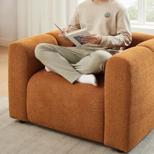 Miniatura 4 de VANOMi Los juegos de muebles de sala de estar incluyen sofá de 95 pulgadas y sillones de 42 pulgadas, sofá tapizado Boucle de gran tamaño con Curry