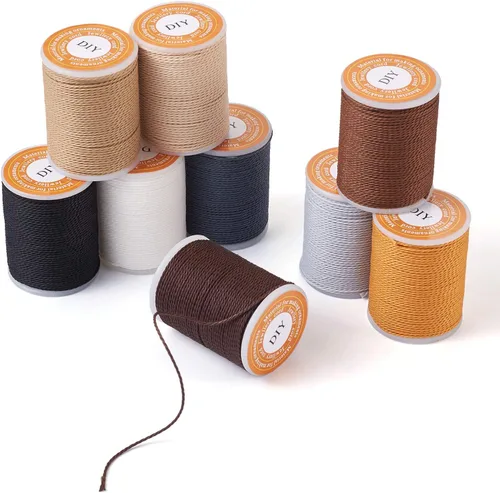 Miniatura 6 de KISSITTY 9 rollos de cuerda trenzada de poliéster encerado, 9 colores, de 0.039 in, de cuero encerado, hilo de coser trenzado con carrete