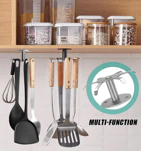 Miniatura 7 de Zorfeter Ganchos para utensilios de cocina para debajo del gabinete, estantes de utensilios de acero inoxidable con rotación de 360°, sin Níquel
