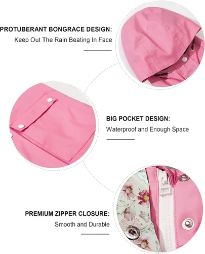Miniatura 6 de SOLOCOTE Chaqueta impermeable de goma con capucha para niños, impermeable, resistente al viento, talla 5-14 años