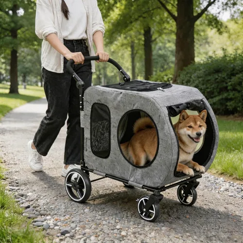 Miniatura 8 de Saudism Cochecito de perro para perros grandes y medianos, cochecito extra grande para mascotas, carro para perros para 2 perros, diseño plegable