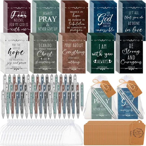 Miniatura 17 de Qeeenar Juego de 200 regalos cristianos a granel, versículo de la Biblia, bolígrafo religioso y cuaderno de regalo con etiquetas de agradecimiento