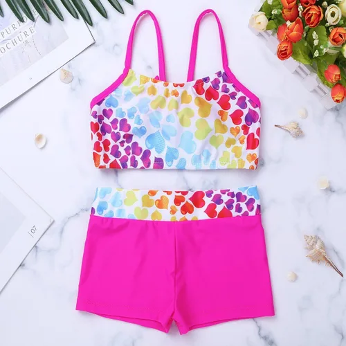 Miniatura 3 de iiniim - Conjunto de 2 piezas de ropa deportiva de danza para niños y niñas con pantalones cortos