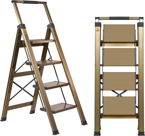 Miniatura 11 de XinSunho Escalera de 3 escalones, empuñadura retráctil plegable con pedal ancho antideslizante, 3 escalones de aluminio, escalera de seguridad