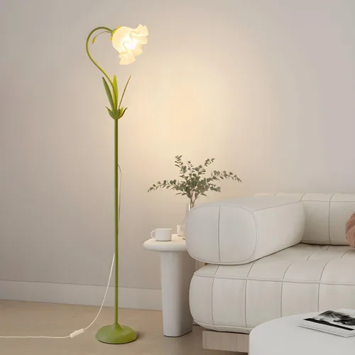 Miniatura 3 de RUNNUP Lámpara de pie moderna, lámpara alta con forma de flor de 1 luz con pantalla acrílica, lámpara alta para sala de estar, dormitorio, Negro