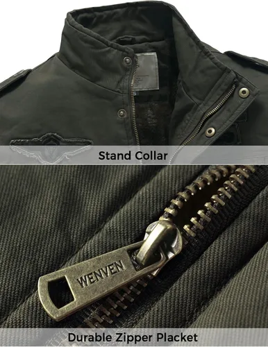 Miniatura 4 de WenVen Chaqueta de invierno cálida con forro polar para hombre, abrigo militar de algodón grueso, Beige
