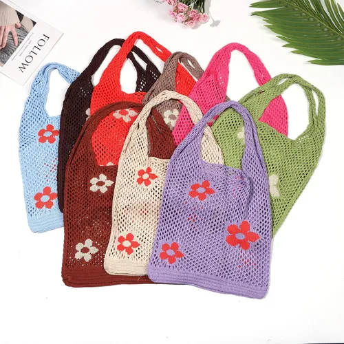 Miniatura 8 de Ovida Bolso de mano de ganchillo de malla, bolsa de playa Fairycore, bolso hobo de hadas, estilo grunge, bolso estético Y2K para mujeres y niñas