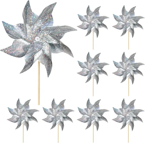 Miniatura 8 de HOOSUN 12 piezas de molinillos patrióticos con bandera americana para patio y jardín, molinillos rojos blancos y azules decorativos patrióticos