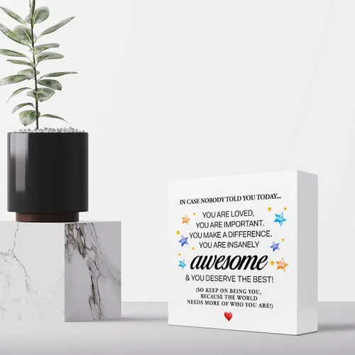 Miniatura 4 de Letrero de madera con texto en inglés "In Case Nobody Told You Today You are Awesome Bloque de madera, decoración de escritorio, caja de motivación