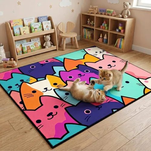 Miniatura 20 de Alfombra de gato para habitación de niñas, diseño de dibujos animados, decoración para dormitorio, bonita alfombra de área de gatos, alfombras