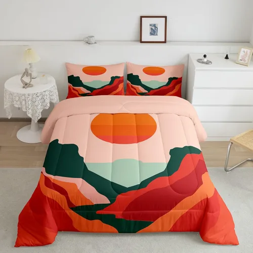 Miniatura 11 de Erosebridal Juego de edredón moderno de mediados de siglo con estampado de luna individual, juego de ropa de cama minimalista de montaña, juego