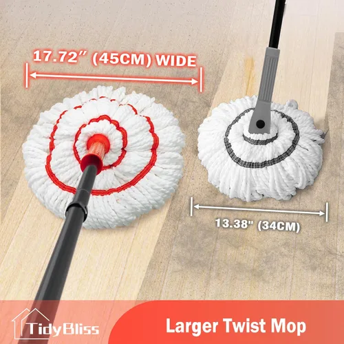 Miniatura 3 de TidyBliss Trapeador giratorio para limpieza de suelos, 57.5 pulgadas de largo con mango de algodón con escurridor, mopa húmeda de microfibra lavable