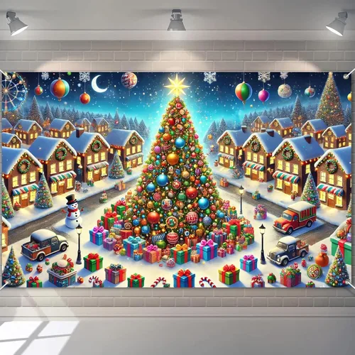 Miniatura 19 de BlissYard Telón de fondo de tren de Papá Noel, 71 x 43 pulgadas, pancarta de escena de Navidad de pan de jengibre, fondo de fotos para fiestas