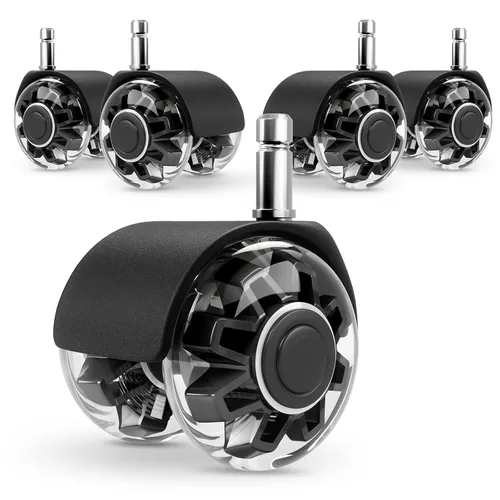 Miniatura 9 de Ruedas giratorias para silla de oficina (juego de 5), ruedas de silla de alta resistencia que soportan 2200 libras, ruedas de goma silenciosas