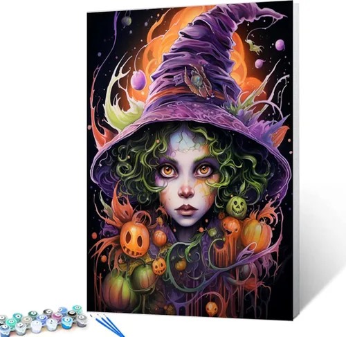 Miniatura 9 de Kit de Pintura por Números de Retrato de Mujer Calavera de Azúcar al Óleo de 16 x 20 Pulgadas, Lienzo para Halloween, Decoración para Mujeres, Chica