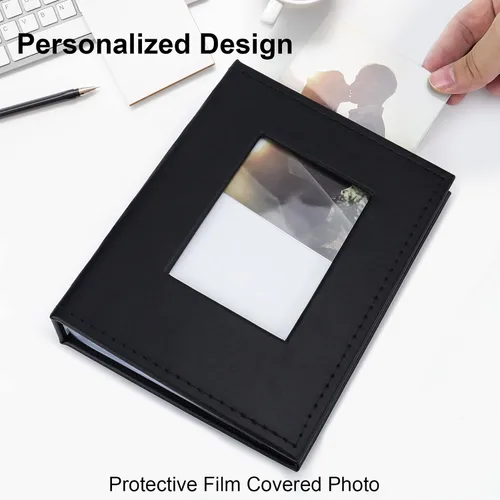 Miniatura 5 de Vienrose Álbum de fotos pequeño de 4 x 6 pulgadas, paquete de 2 mini libros de fotos con cubierta de cuero, 26 páginas con capacidad para 52