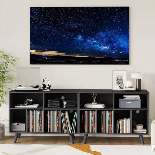 Miniatura 7 de IDEALHOUSE Soporte para tocadiscos con almacenamiento de vinilo, 39.5 pulgadas, soporte grande para tocadiscos de vinilo de madera, soporte