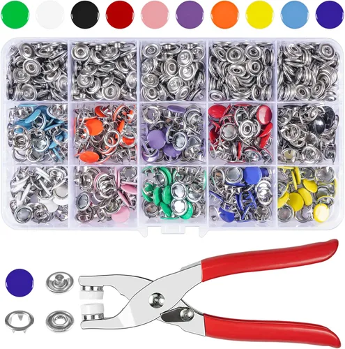 Miniatura 9 de Kit de botones a presión 100 unidades, kit de cierres a presión de 9,5 mm con alicates, kit de broches de metal con herramienta, juego