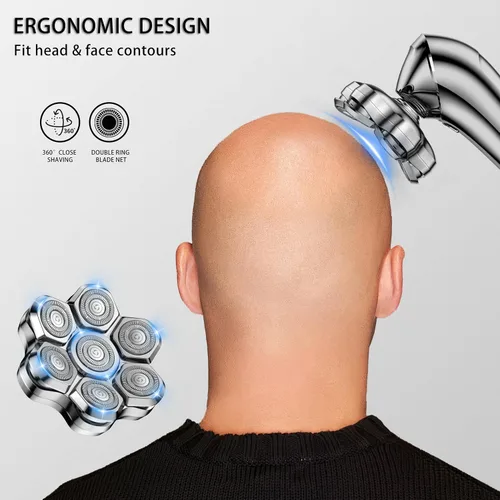 Miniatura 4 de Cabezales de repuesto universales para afeitadora de cabeza magnética, 7 cuchillas, cuchillas de repuesto para hombres calvos, compatibles
