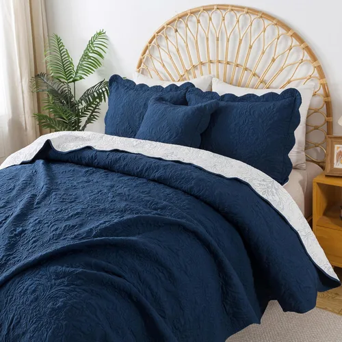 Miniatura 276 de HoneiLife - Juego de colcha de tamaño Queen, juego de ropa de cama de pana bordada de 3 piezas, colcha de lujo, ligera, cálida, para todas las Pana