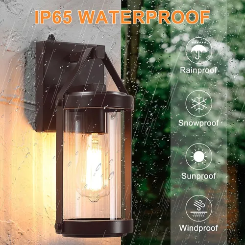 Miniatura 5 de LONEDRUID Paquete de 2 lámparas de pared para exteriores, con sensor de anochecer a amanecer, impermeables, para porche, exteriores, rústico, Marrón