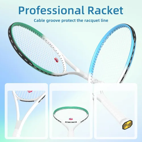 Miniatura 4 de Raqueta de tenis para 2 jugadores adultos, perfecta para principiantes y jugadores profesionales, raqueta de tenis de velocidad de 27", incluye