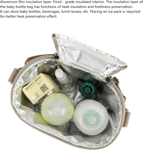 Miniatura 5 de Lmbabter Bolsa organizadora bordada para cochecito de oso, bolsa de aislamiento de botellas, almacenamiento portátil esencial para leche/extractor