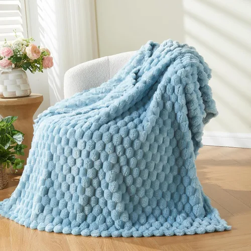 Miniatura 67 de NEWCOSPLAY Manta de Tiro Súper Suave Aqua Franela Sedosa Premium Forro Polar Jacquard Acanalado 3D Ligero Manta de Cama Uso en Todas las Estaciones