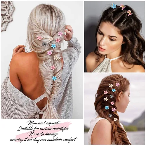 Miniatura 6 de 10 pinzas para el cabello de flores para niñas, pinzas pequeñas para el cabello, mini pinzas de flores con cristal, bonitos clips de garra de metal