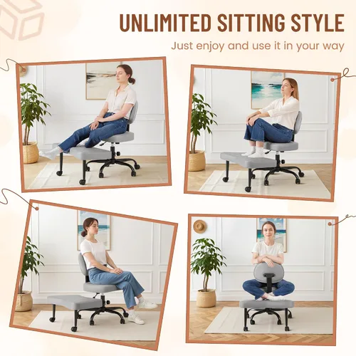 Miniatura 3 de Homall Silla ergonómica de escritorio de oficina con patas cruzadas con ruedas, giratoria de 360° y altura ajustable para meditación y TDAH, silla