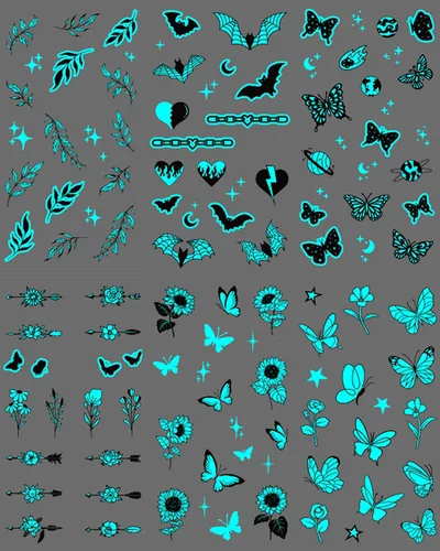Miniatura 11 de 20 hojas de tatuajes temporales de mariposa que brillan en la oscuridad para mujeres, flores luminosas, mariposas, alas de tatuaje, calcomanías