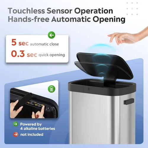 Miniatura 4 de WLIVE Bote de basura de 13 galones, con capacidad de 50 litros, con sensor de movimiento automático, papeleras sin contacto con indicador LED, botes