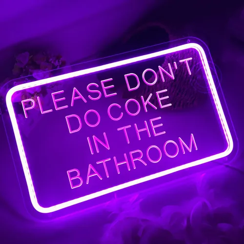 Miniatura 6 de Letrero de neón LED morado con texto en inglés «Please Don't Do Coke In The Bath» con USB para el hogar, dormitorio, baño, sala de juegos, bar