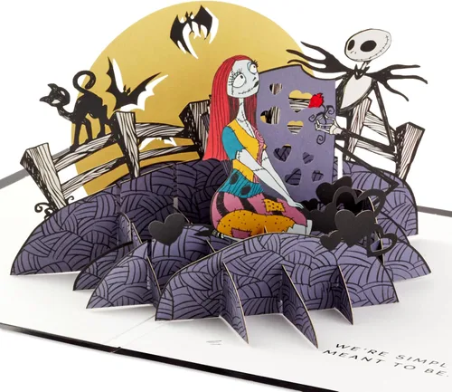 Hallmark Tarjeta desplegable de Nightmare Before Christmas (Jack & Sally) Tarjeta 3D de papel de la firma para aniversario, amor, cumpleaños