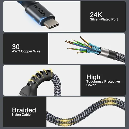 Miniatura 5 de VCOM Cable USB 4 - Thunderbolt 3, 6.6 pies, 20 Gbps, carga de 100 W, video de 84K a 60 Hz, compatible con USB-C, MacBooks, Hub, acoplamiento
